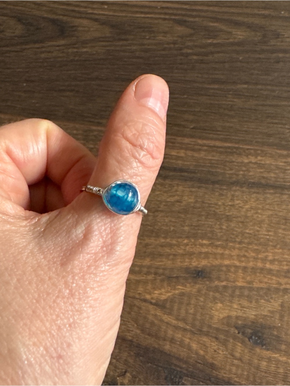 Silver Ring with Blue Cabochon Stone - Women's Jewelry